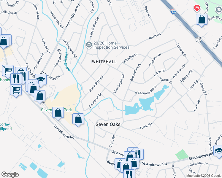 map of restaurants, bars, coffee shops, grocery stores, and more near 305 Massingale Road in Columbia