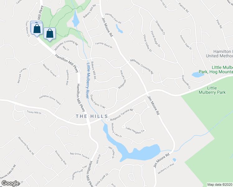 map of restaurants, bars, coffee shops, grocery stores, and more near 1690 Ridgemill Terrace in Dacula