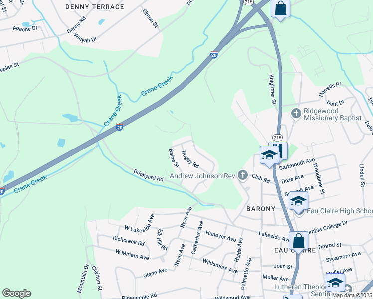 map of restaurants, bars, coffee shops, grocery stores, and more near 5034 Rugby Road in Columbia
