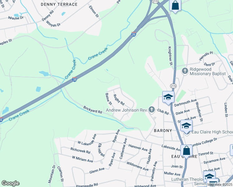 map of restaurants, bars, coffee shops, grocery stores, and more near 5034 Rugby Road in Columbia