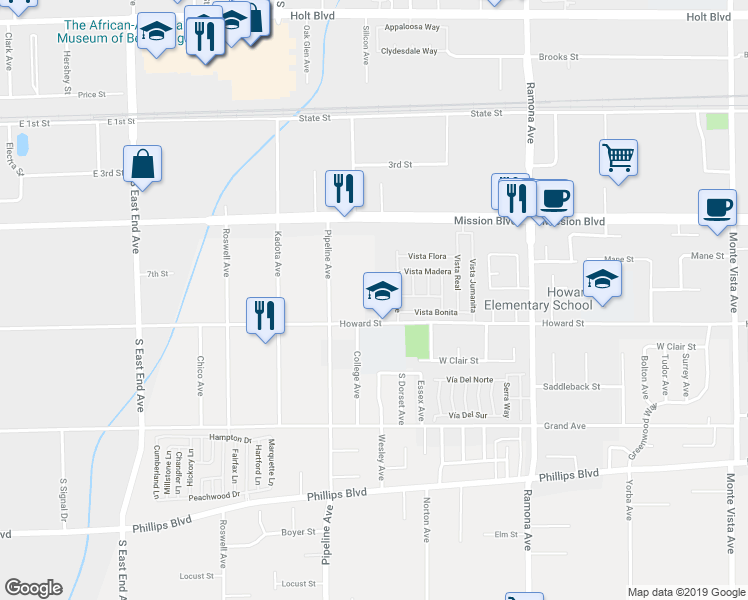 map of restaurants, bars, coffee shops, grocery stores, and more near 11044 Wesley Avenue in Montclair