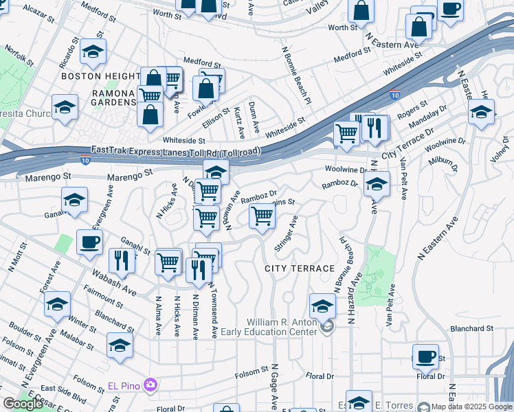 map of restaurants, bars, coffee shops, grocery stores, and more near 4298 Rosilyn Drive in Los Angeles