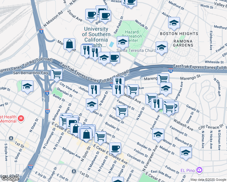 map of restaurants, bars, coffee shops, grocery stores, and more near 2315 Barlow Street in Los Angeles