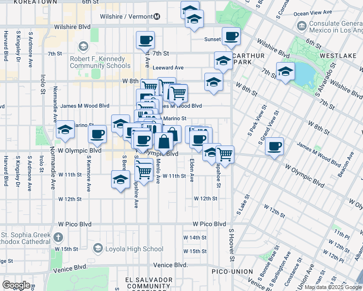 map of restaurants, bars, coffee shops, grocery stores, and more near 978 South Westmoreland Avenue in Los Angeles