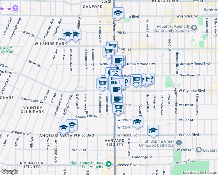 map of restaurants, bars, coffee shops, grocery stores, and more near in Los Angeles