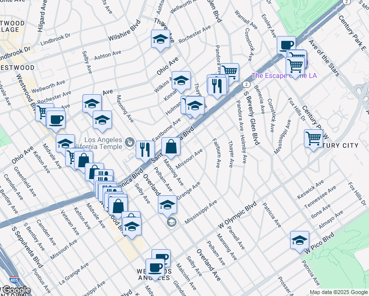 map of restaurants, bars, coffee shops, grocery stores, and more near in Los Angeles