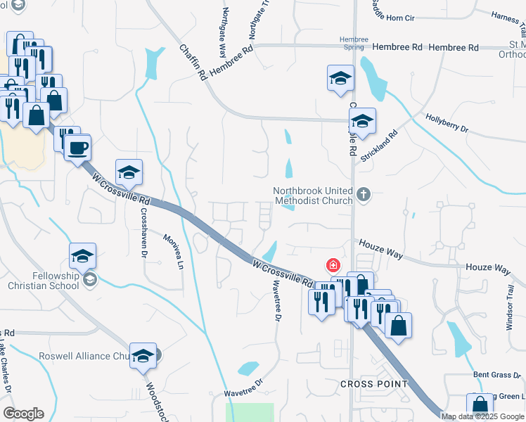 map of restaurants, bars, coffee shops, grocery stores, and more near 4009 Vickery Glen in Roswell