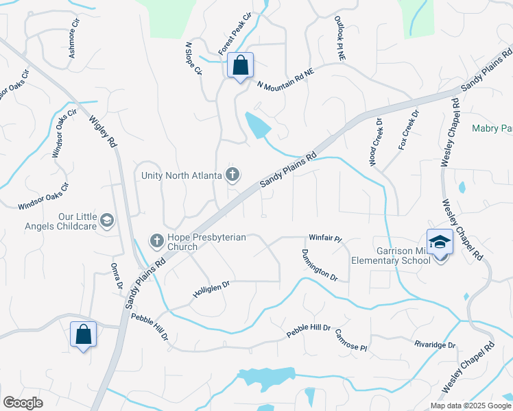 map of restaurants, bars, coffee shops, grocery stores, and more near 4259 Creek Haven Drive in Marietta