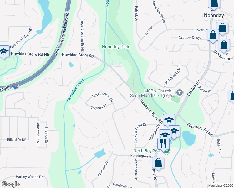 map of restaurants, bars, coffee shops, grocery stores, and more near 558 Charing Cross Drive in Marietta