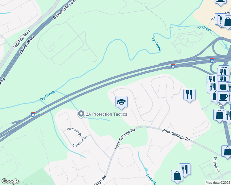 map of restaurants, bars, coffee shops, grocery stores, and more near 3083 Grace Court in Lawrenceville