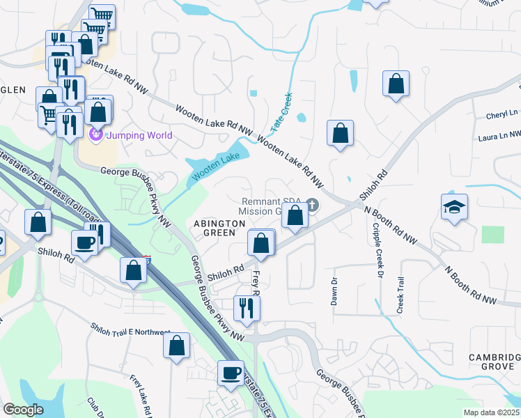 map of restaurants, bars, coffee shops, grocery stores, and more near 4203 Abington Walk Northwest in Kennesaw