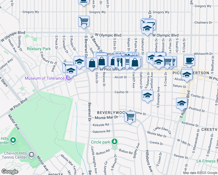 map of restaurants, bars, coffee shops, grocery stores, and more near in Los Angeles