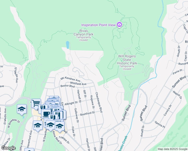 map of restaurants, bars, coffee shops, grocery stores, and more near 1297 Marinette Road in Los Angeles