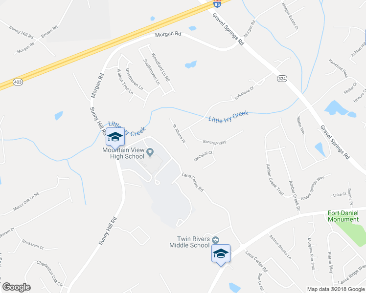 map of restaurants, bars, coffee shops, grocery stores, and more near 2138 Saint Albans Place in Buford