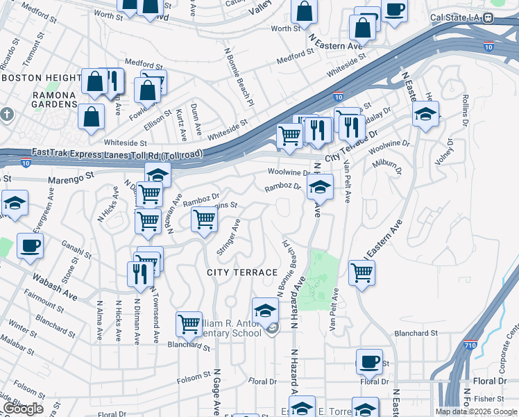 map of restaurants, bars, coffee shops, grocery stores, and more near 3887 Bostwick Street in Los Angeles