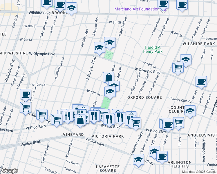 map of restaurants, bars, coffee shops, grocery stores, and more near 1153 West Boulevard in Los Angeles