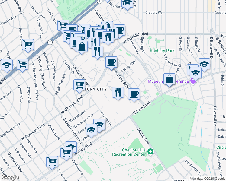 map of restaurants, bars, coffee shops, grocery stores, and more near in Los Angeles
