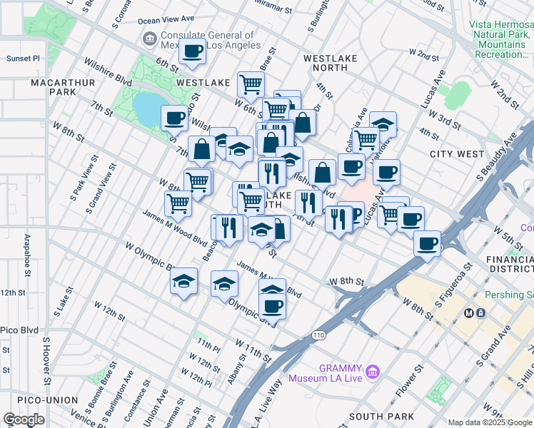 map of restaurants, bars, coffee shops, grocery stores, and more near 1527 Cambria Street in Los Angeles
