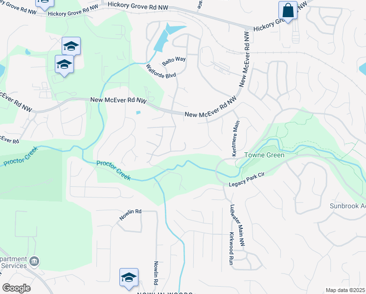 map of restaurants, bars, coffee shops, grocery stores, and more near 3138 Forest Grove Trail in Acworth