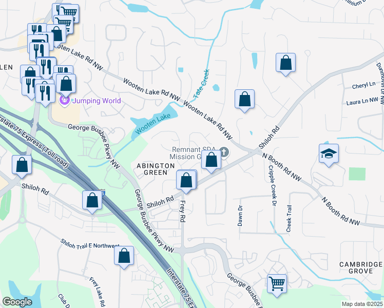 map of restaurants, bars, coffee shops, grocery stores, and more near 4203 Abington Walk Northwest in Kennesaw