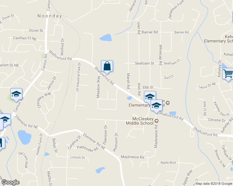 map of restaurants, bars, coffee shops, grocery stores, and more near 4031 Meadow Way in Marietta