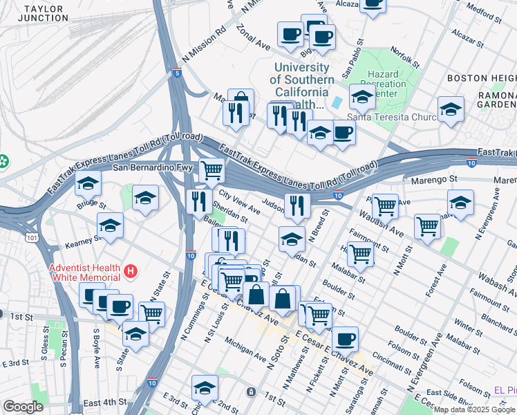 map of restaurants, bars, coffee shops, grocery stores, and more near in Los Angeles