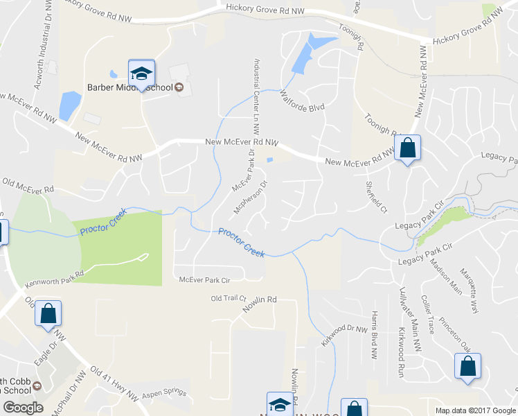 map of restaurants, bars, coffee shops, grocery stores, and more near 4025 McDowell Drive in Acworth