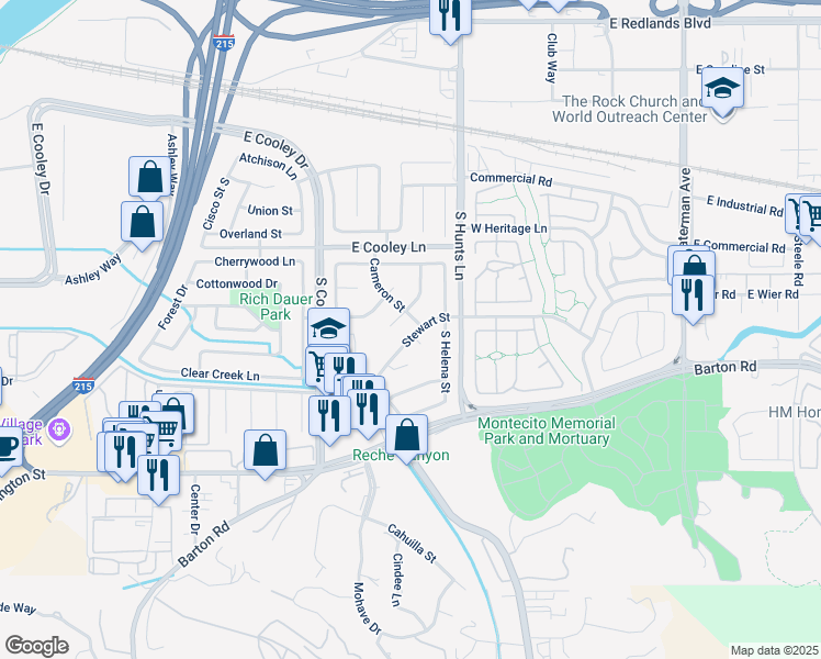 map of restaurants, bars, coffee shops, grocery stores, and more near 2165 Stewart Street in Colton