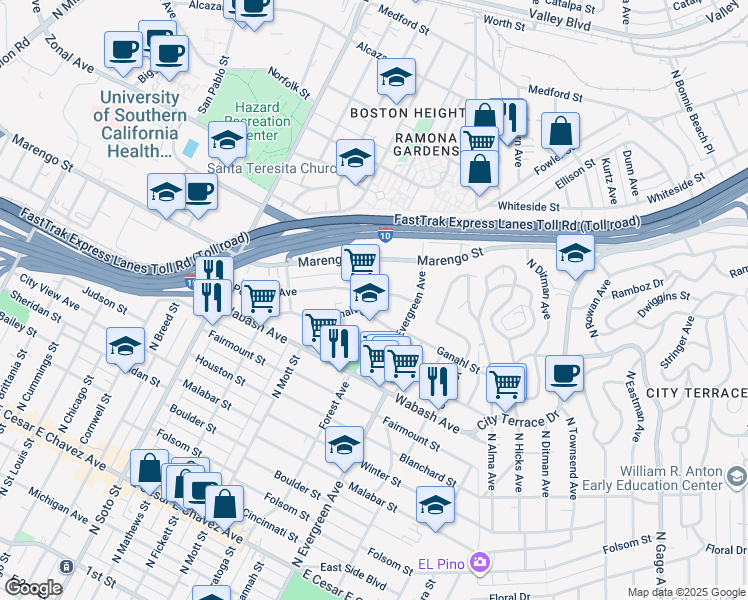 map of restaurants, bars, coffee shops, grocery stores, and more near 2718 Pomeroy Avenue in Los Angeles