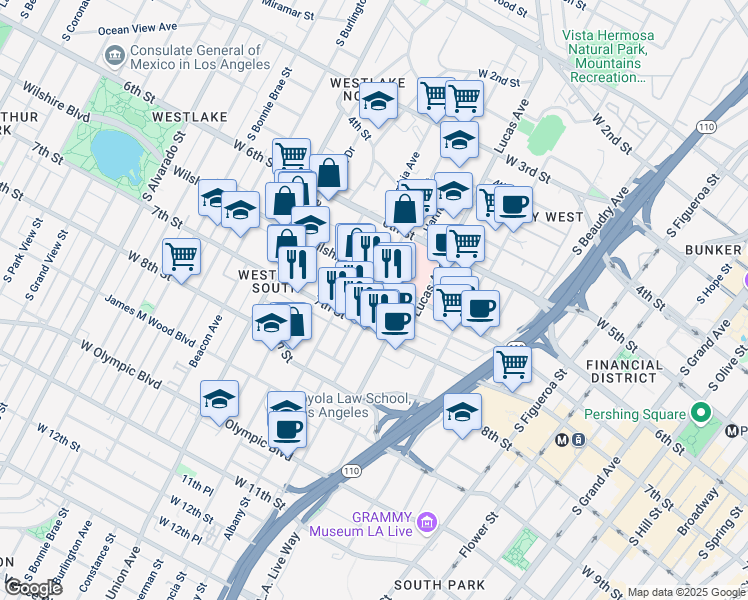 map of restaurants, bars, coffee shops, grocery stores, and more near 685 Witmer Street in Los Angeles
