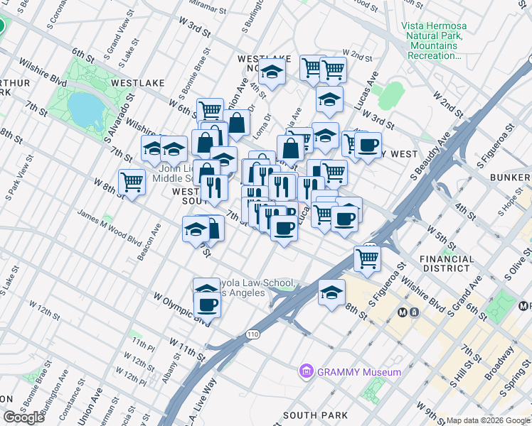 map of restaurants, bars, coffee shops, grocery stores, and more near 685 Witmer Street in Los Angeles