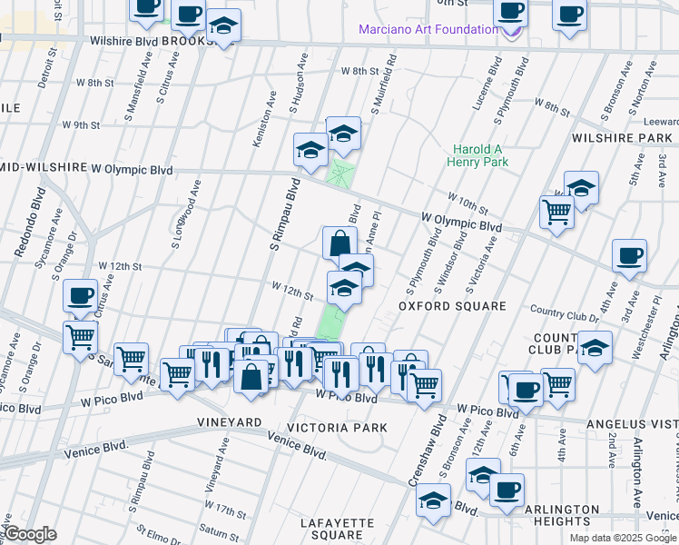 map of restaurants, bars, coffee shops, grocery stores, and more near 1153 West Boulevard in Los Angeles
