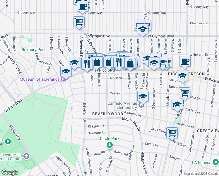 map of restaurants, bars, coffee shops, grocery stores, and more near in Los Angeles