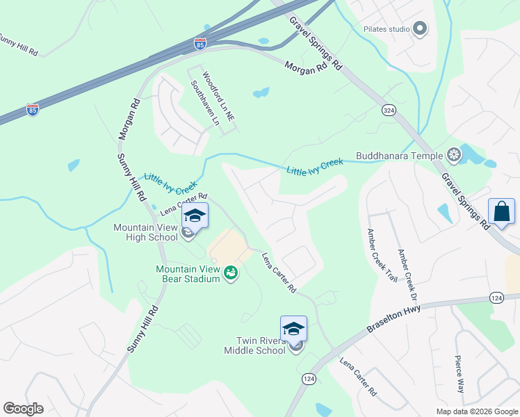 map of restaurants, bars, coffee shops, grocery stores, and more near 2138 Saint Albans Place in Buford