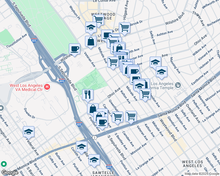 map of restaurants, bars, coffee shops, grocery stores, and more near in Los Angeles