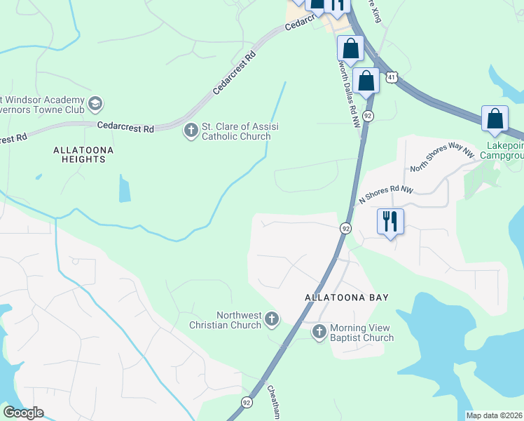 map of restaurants, bars, coffee shops, grocery stores, and more near 4006 Deer Springs Trace NW in Acworth
