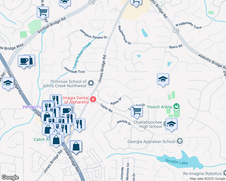 map of restaurants, bars, coffee shops, grocery stores, and more near 11160 Sea Lilly Drive in Alpharetta