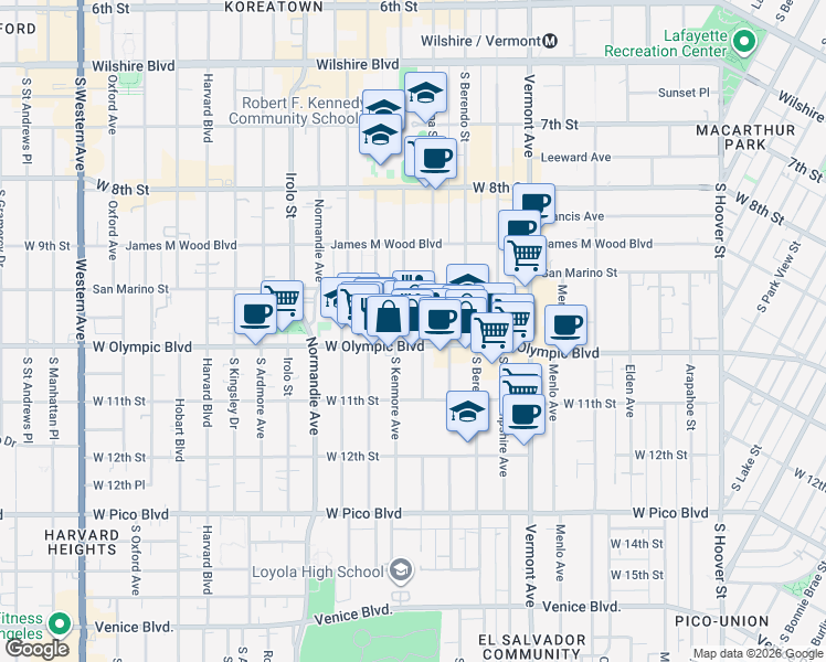 map of restaurants, bars, coffee shops, grocery stores, and more near 989 Dewey Avenue in Los Angeles