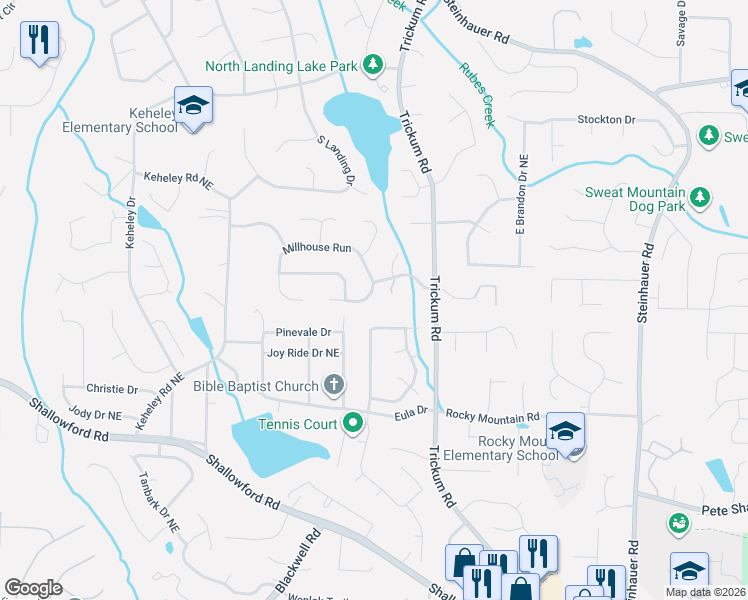 map of restaurants, bars, coffee shops, grocery stores, and more near 1771 Millhouse Run in Marietta