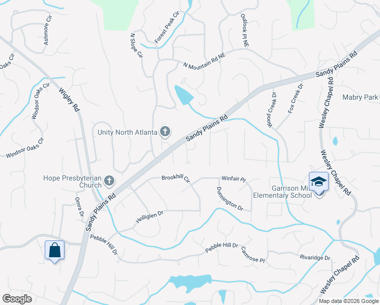 map of restaurants, bars, coffee shops, grocery stores, and more near 3502 Fuschia Drive in Marietta