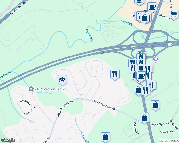 map of restaurants, bars, coffee shops, grocery stores, and more near 3332 Sentinel Circle in Lawrenceville