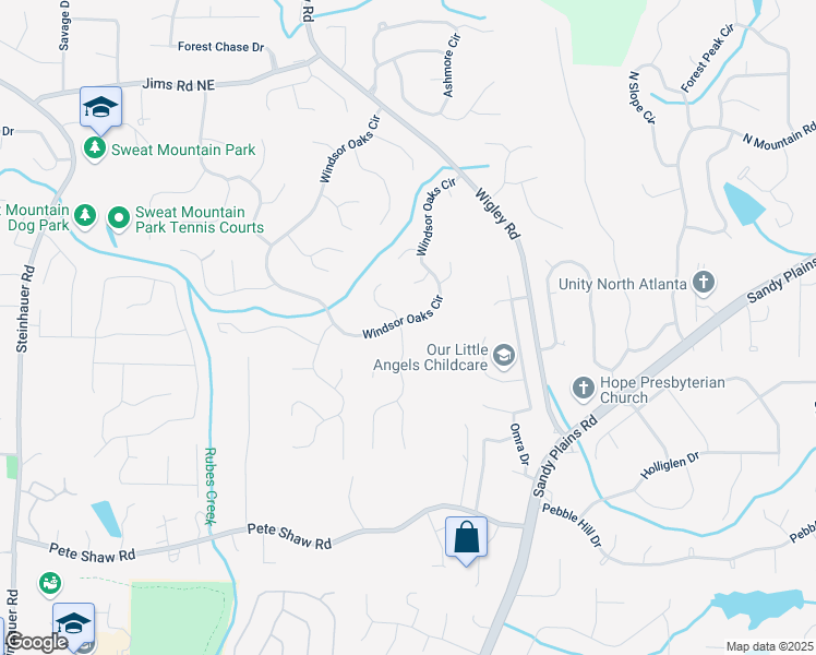 map of restaurants, bars, coffee shops, grocery stores, and more near 4423 Windsor Oaks Circle in Marietta