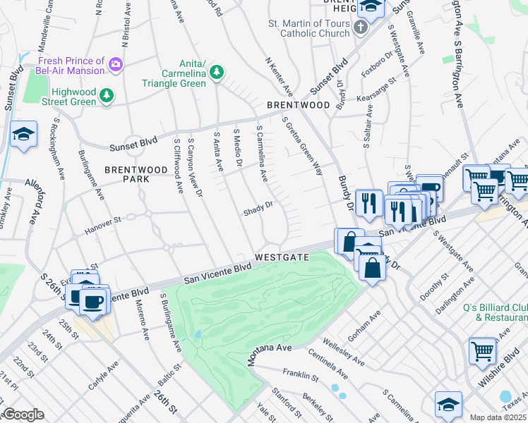 map of restaurants, bars, coffee shops, grocery stores, and more near 306 South Medio Drive in Los Angeles