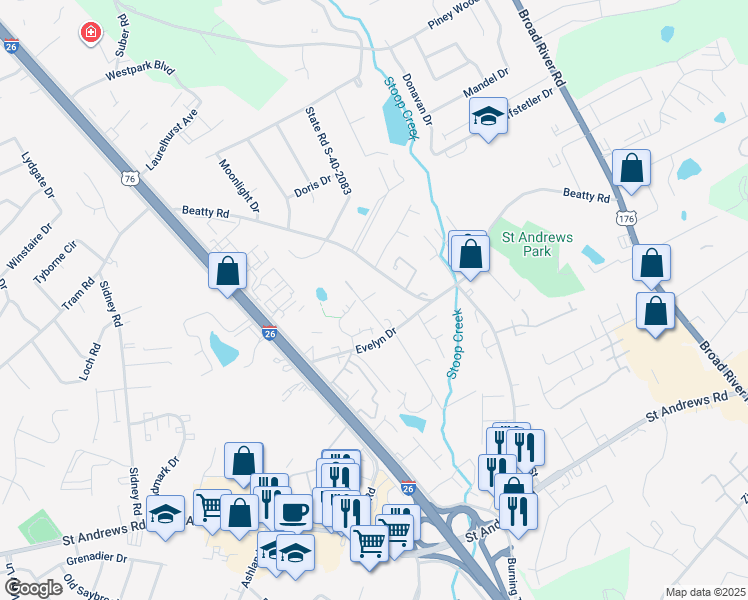 map of restaurants, bars, coffee shops, grocery stores, and more near 3730 Elberta Street in Columbia