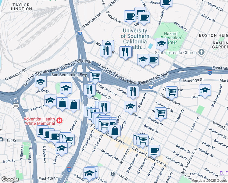 map of restaurants, bars, coffee shops, grocery stores, and more near 2008 City View Avenue in Los Angeles