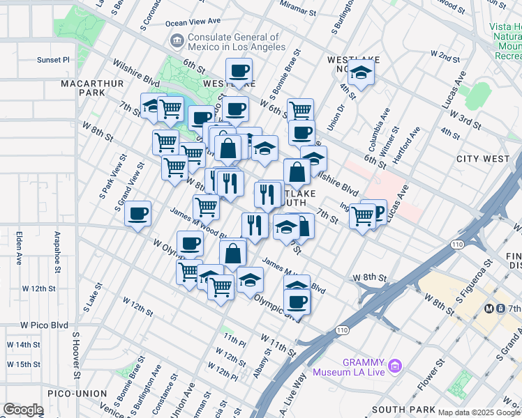 map of restaurants, bars, coffee shops, grocery stores, and more near 1709 West 8th Street in Los Angeles