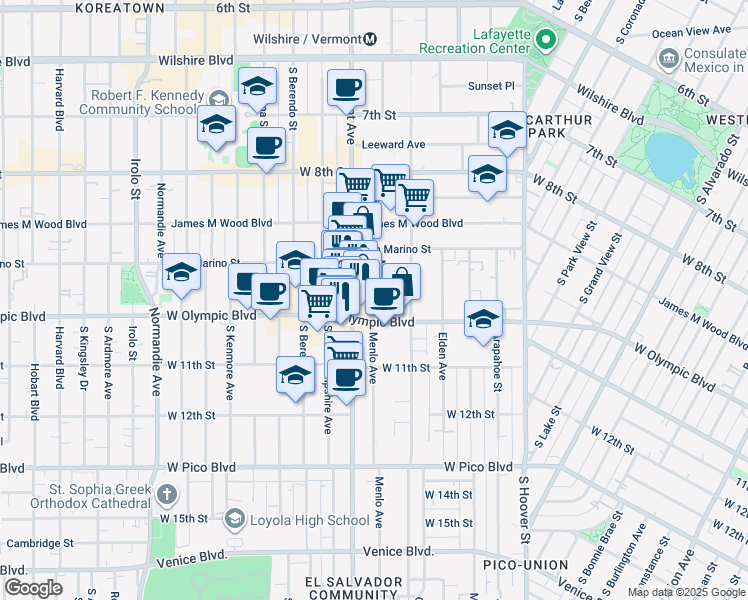 map of restaurants, bars, coffee shops, grocery stores, and more near in Los Angeles