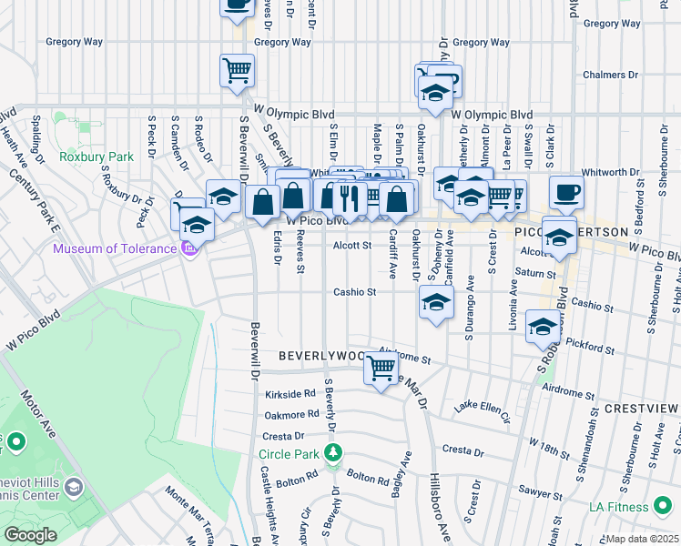 map of restaurants, bars, coffee shops, grocery stores, and more near in Los Angeles