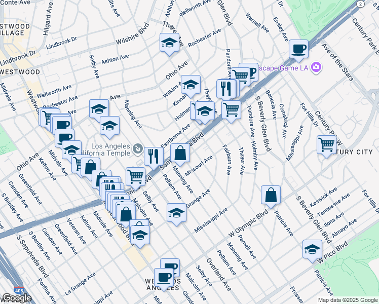 map of restaurants, bars, coffee shops, grocery stores, and more near in Los Angeles