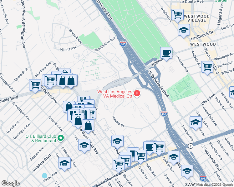 map of restaurants, bars, coffee shops, grocery stores, and more near in Los Angeles County